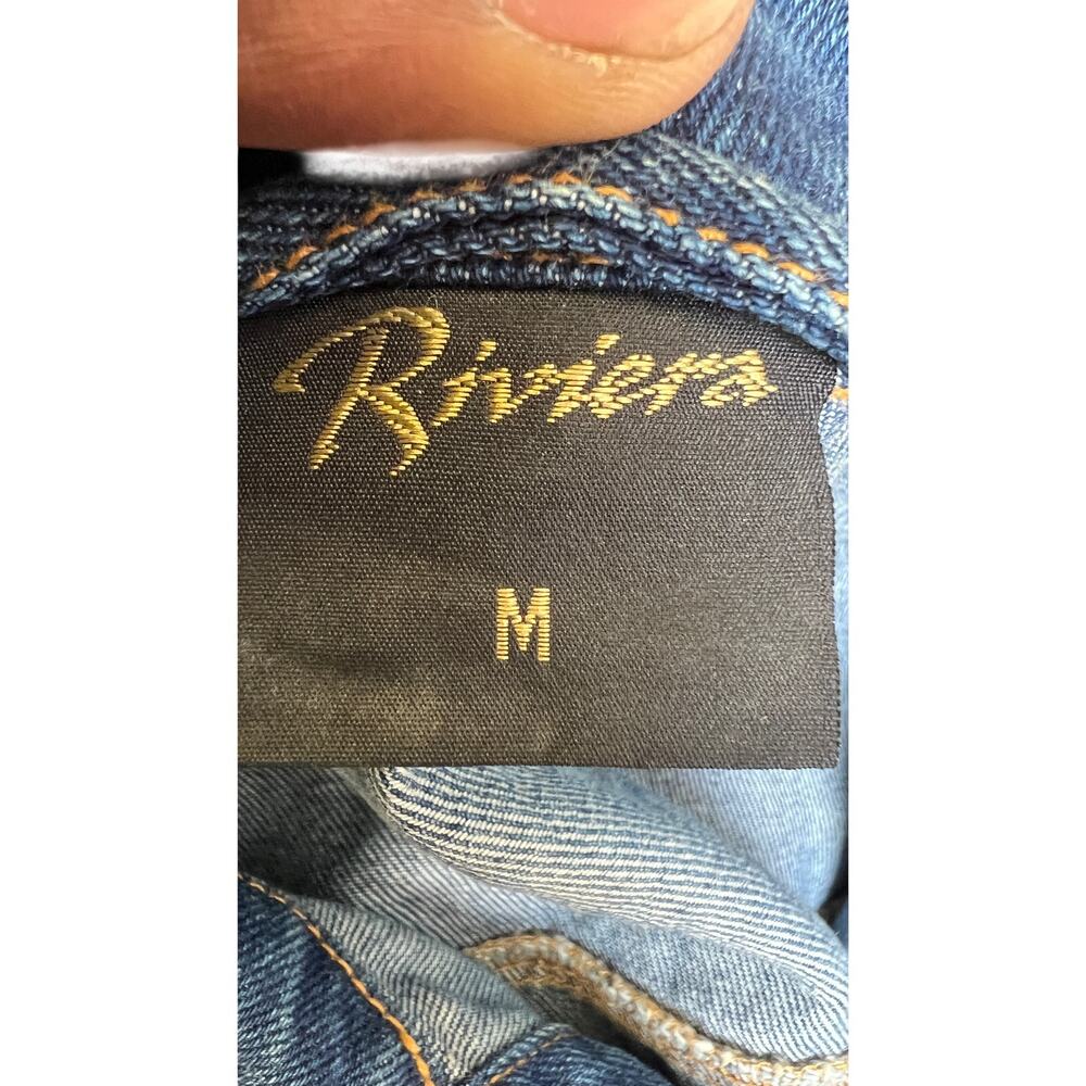 🧥 Riviera Men’s M Blue Denim Trucker Jacket 90s Y2K Workwear Western - Picture 4 of 4